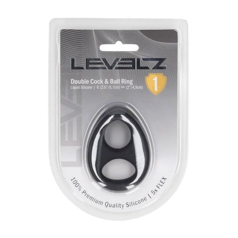 Double Liquid Silicone Cock and Ball Ring - Black SHOTS