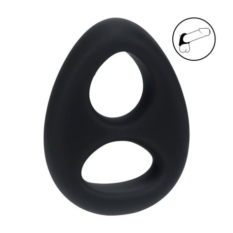 Double Liquid Silicone Cock and Ball Ring - Black SHOTS