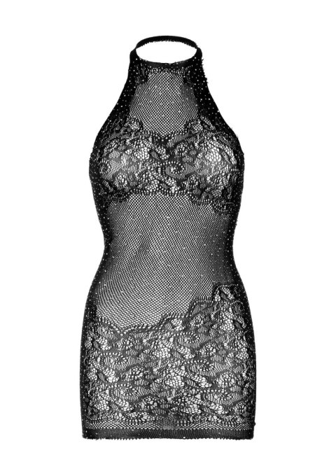 Rhinestone Lace and Net Halter Mini Dress SCALA