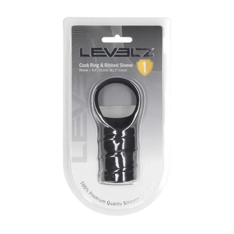 Silicone Cockring and Ribbed Sleeve - Black SHOTS