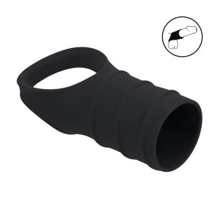Silicone Cockring and Ribbed Sleeve - Black SHOTS