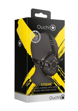 Head Harness with Spider Gag and Nose Hooks - Black SHOTS