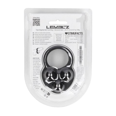 Liquid Silicone Triple Weighted Ball Cockring - Black Levelz by Shots