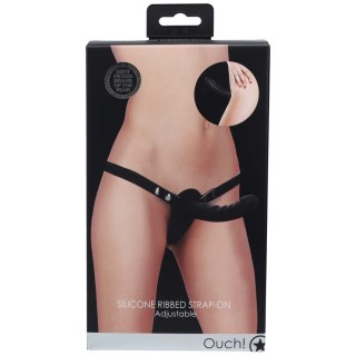 Ouch! - Silicone Ribbed Strap-On - Adjustable - Black SHOTS