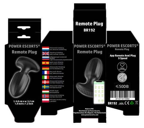 Korek analny wibrujący Power Escorts silikonowy czarny z aplikacją USB Power Escorts