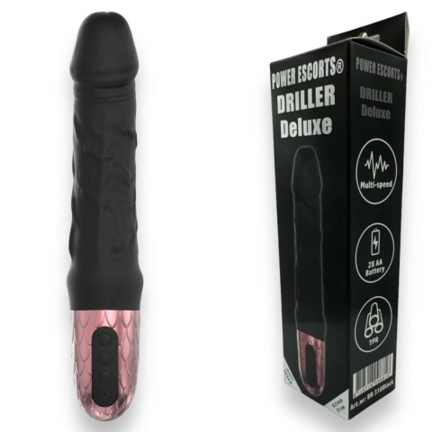 Wibrator realistyczny Driller De Luxe Power Escorts czarny USB 21 cm Power Escorts