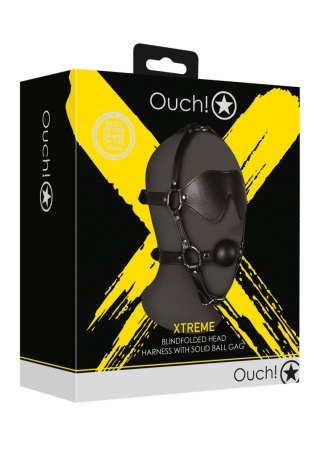 Blindfolded Head Harness with Solid Ball Gag - Black SHOTS