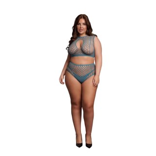 Duo Net Key-Hole Bra Set - Queen Size - Blue SHOTS