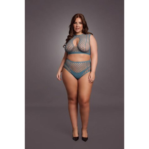 Duo Net Key-Hole Bra Set - Queen Size - Blue SHOTS