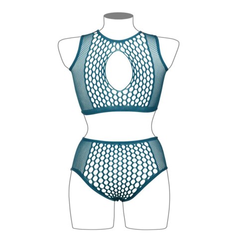 Duo Net Key-Hole Bra Set - Queen Size - Blue SHOTS