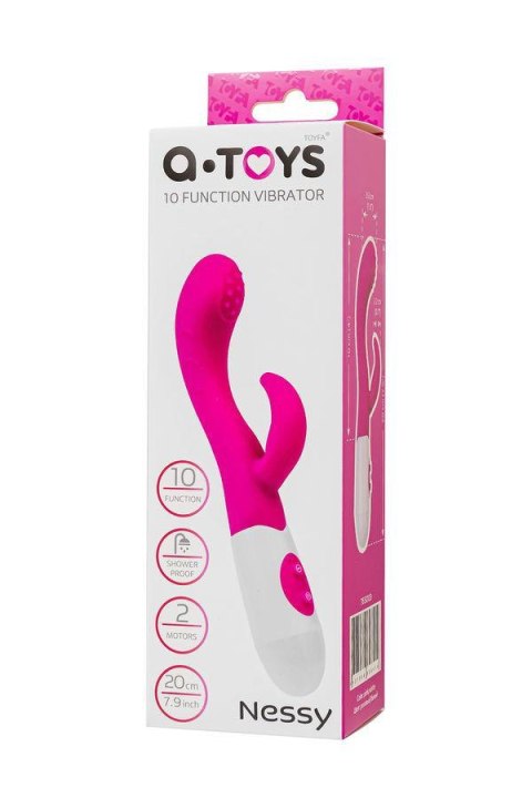 A-TOYS, Vibrator Nessy with Clitoral Stimulator, Silicone, Pink, 20 cm, 10 speeds, 2xAAA TOYFA - Boys of Toys Sp. z o.o. (dystrybutor)