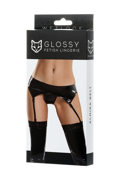 Glossy belt for stockings and panties ALMIRA - black XL Glossy
