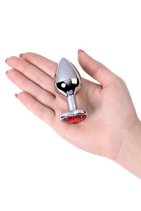 Silver anal plug with pink gem heart-shaped Metal by TOYFA