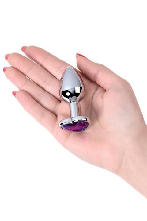 Silver anal plug with purple gem heart-shaped Metal by TOYFA