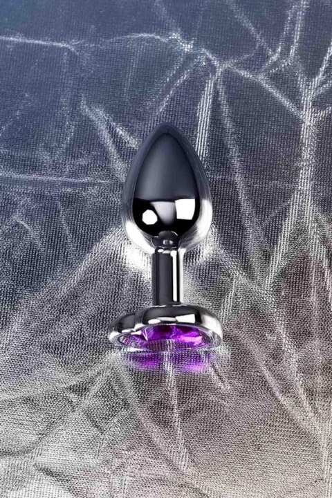 Silver anal plug with purple gem heart-shaped Metal by TOYFA