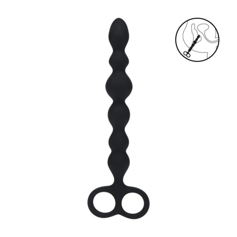 Beaded Silicone Anal Probe with Double Loop - Black SHOTS