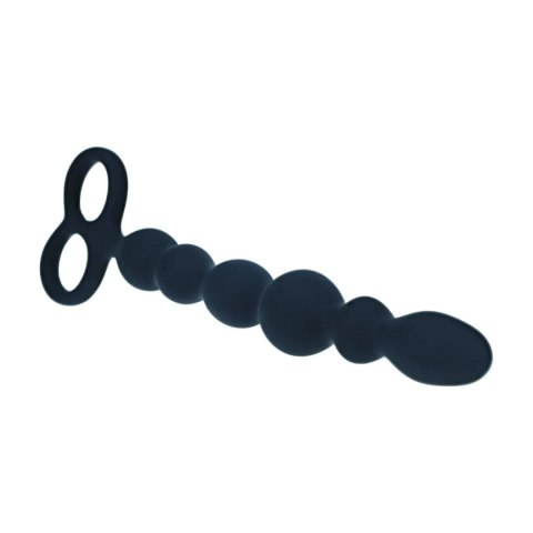 Beaded Silicone Anal Probe with Double Loop - Black SHOTS