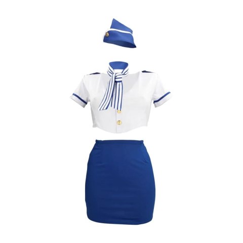 Stewardess Costume - S/M - Blue/White SHOTS