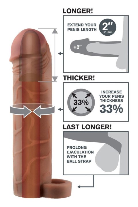 FANTASY X-TENSIONS PERFECT 2 INCH EXTENSION WITH BALL STRAP BROWN Pipedream