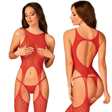 Bodystocking Obsessive N122 czerwony geometryczny XL XXL Obsessive