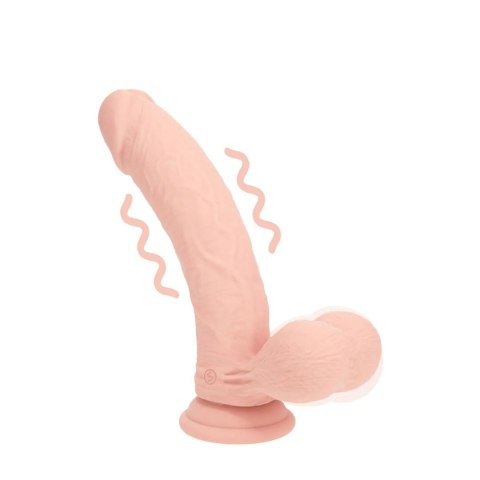 Dual Density Rechargeable Liquid Silicone Vibrator - Curved with Weighted Balls - 6" / 15 cm - Flesh SHOTS