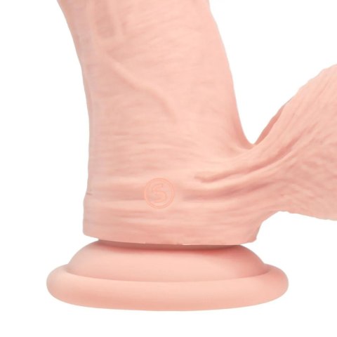 Dual Density Rechargeable Liquid Silicone Vibrator - Curved with Weighted Balls - 6" / 15 cm - Flesh SHOTS