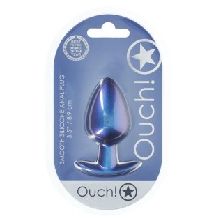 Smooth Silicone Anal Plug - Large - 3.5" / 8,9 cm - Metallic Blue Ouch!