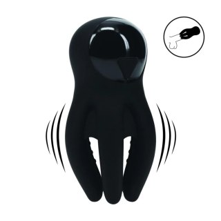 Digital Vibrating Silicone Penis Head Stimulator with Tentacles - Black SHOTS