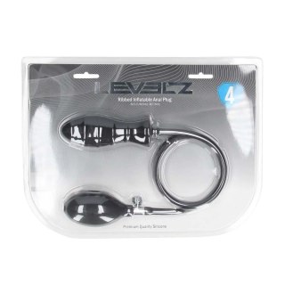 Ribbed Inflatable Silicone Anal Plug - Black SHOTS