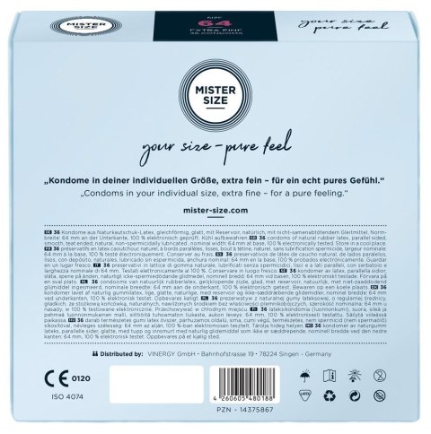 Prezerwatywy lateksowe wegańskie z lubrykantem sex Mister Size