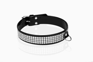 Wiązania-WHIPS lakier, obroża damska z kryształkami, czarna, 3cm Whips Collection