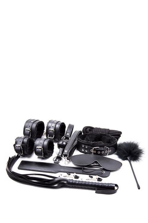 Akcesoria bdsm zestaw 10 sztuk kajdanki maska bicz Dream Toys