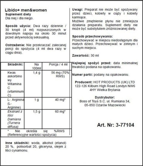 Supl.diety-Libido + (m+w) 30ml Boss of toys