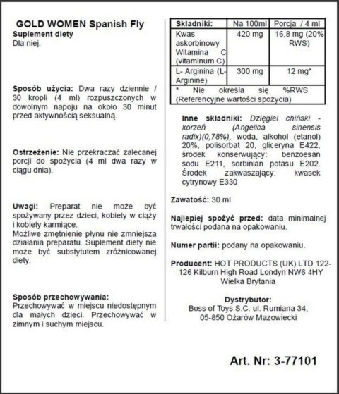 Supl.diety-Spain Fly Women- GOLD strong- 30ml Boss of toys