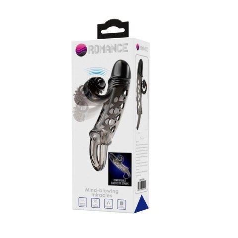 ROMANCE - Penis sleeve, TPE material,vibration, battery LR41*3, Black Boss of toys