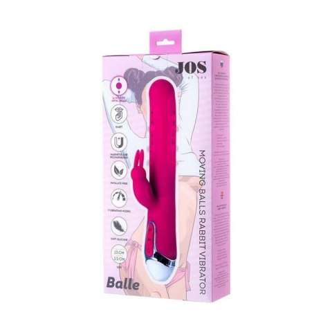 JOS BALLE, Vibrator with clitoral stimulator with moving balls, silicone, pink, 23 cm Boss of toys