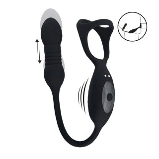 Vibrating and Thrusting Silicone Tri O Cockring with Prostate Stimulator - Black Boss of toys