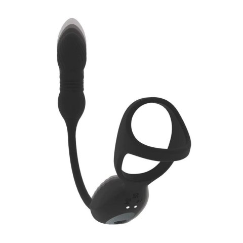 Vibrating and Thrusting Silicone Tri O Cockring with Prostate Stimulator - Black Boss of toys