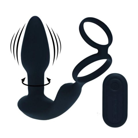 Dual Vibrating Remote Rotating Beads Silicone Prostate Stimulator with Cock and Ball Ring - Black Boss of toys