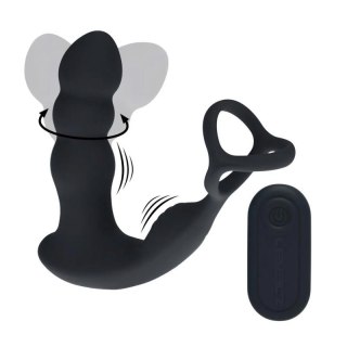 Dual Vibrating Remote Rotating Head Silicone Prostate Stimulator with Cock and Ball Ring - Black Boss of toys