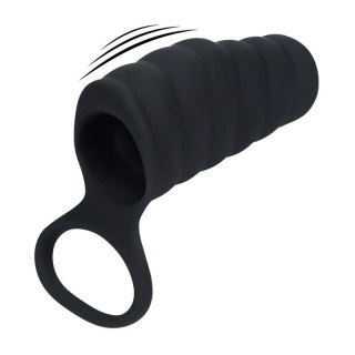 Vibrating Ribbed Silicone Cock Sleeve and Ball Ring - Black Boss of toys