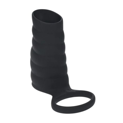 Vibrating Ribbed Silicone Cock Sleeve and Ball Ring - Black Boss of toys