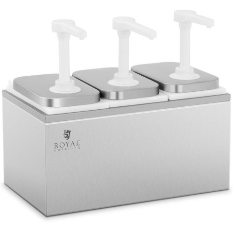 Dyspenser dozownik potrójny do sosów z pompką ze stali nierdzewnej 3 x 2 l Royal catering