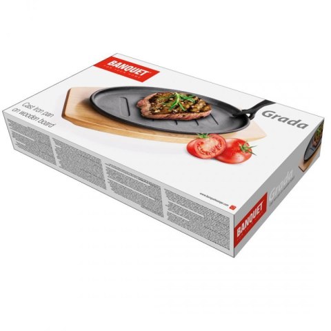 PÓŁMISEK PATELNIA ŻELIWNA GRILLOWA Z DESKĄ BANQUET GRADA Banquet