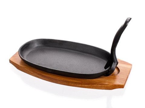 TALERZ PÓŁMISEK PATELNIA ŻELIWNA Z DESKĄ BANQUET GRADA Banquet