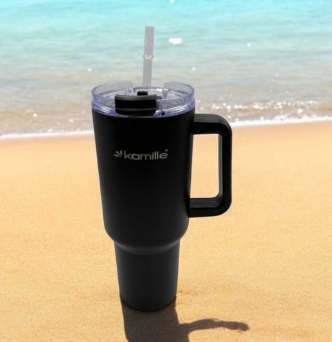 STALOWY KUBEK TERMICZNY TERMOS 1200ml Z RĄCZKĄ I SŁOMKĄ KM-2172 Kamille