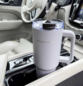 STALOWY KUBEK TERMICZNY TERMOS 1200ml Z RĄCZKĄ I SŁOMKĄ KM-2173 Kamille