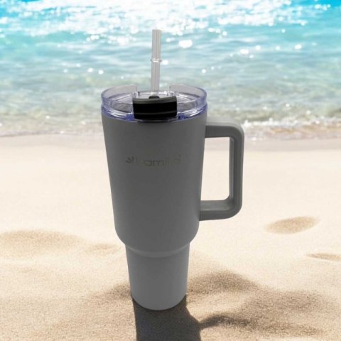 STALOWY KUBEK TERMICZNY TERMOS 1200ml Z RĄCZKĄ I SŁOMKĄ KM-2173 Kamille