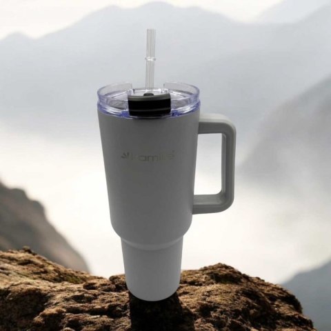 STALOWY KUBEK TERMICZNY TERMOS 1200ml Z RĄCZKĄ I SŁOMKĄ KM-2173 Kamille