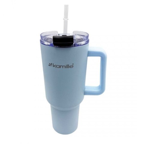 STALOWY KUBEK TERMICZNY TERMOS 1200ml Z RĄCZKĄ I SŁOMKĄ KM-2174 Kamille